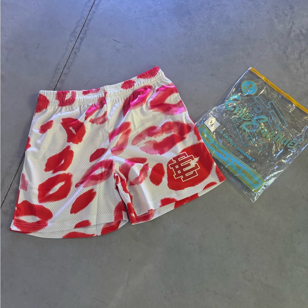 Eric Emanuel Red and White Valentines Athletic Shorts